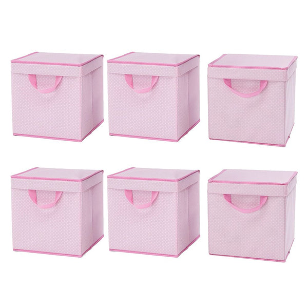 10 Inch Pink Polyester and Board Foldable Storage Cubes with Lids, 6 Pack