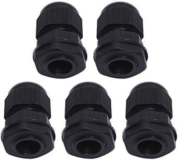 Conextlink 5Pcs Waterproof IP68 Nylon Firewall Bushing Grommet Cable Gland Joint Adjustable Locknut Protectors for Power Cable Black 8 Gauge
