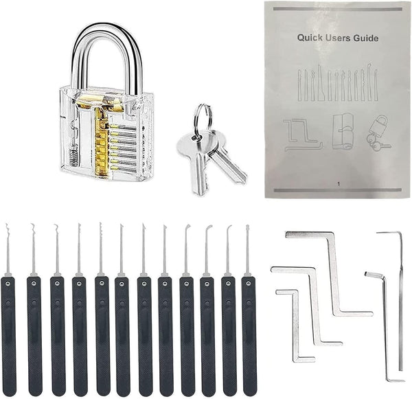 20 Pcs Professional Lock Picking Kit,Transparent Practice Lock Tool - Stainless Steel Multitool Practice Tool Lock Set Handbag for Beginners and Locksmiths