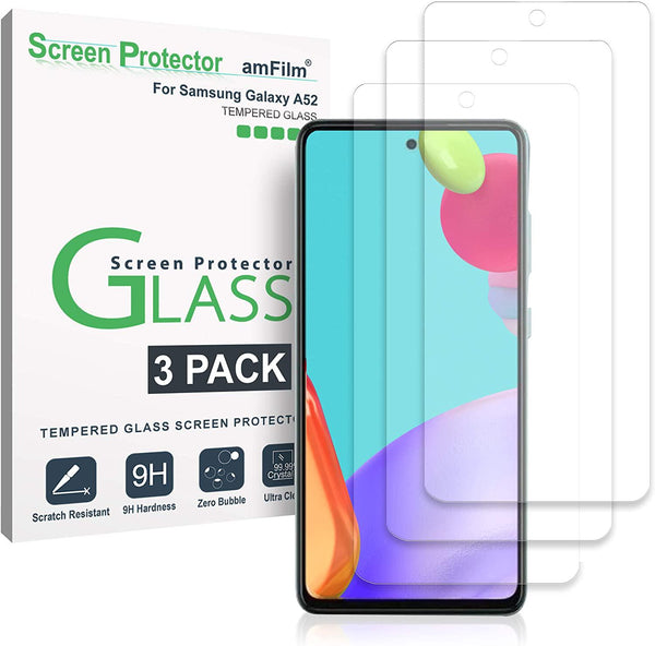 (3 Pack) amFilm Tempered Glass Screen Protector for Samsung Galaxy A53/ A52/ S20 FE 6.5&#039;&#039; with Easy Installation Handles, HD Clear, Anti-Scratch Bubbles-Free