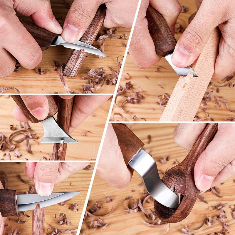 10Pc Wood Carving Knife Set Beginner Kit Convenient Tools Set Cut Resistant Gloves Spoon Carving Hook Knife, Wood Carving Whittling Knife, Chip Carving Detail Knife Sandpaper for Woodworking