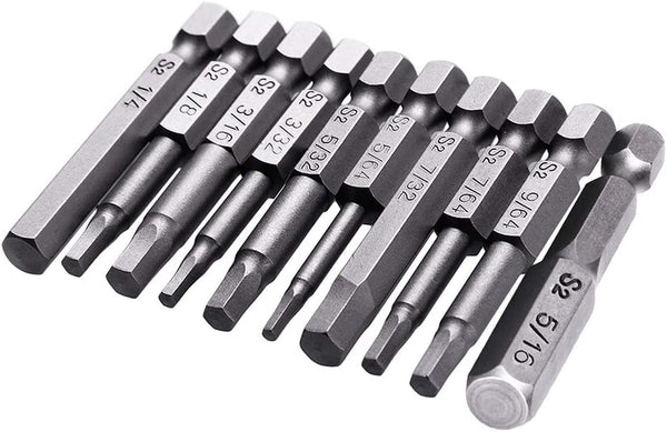 Yakamoz 10Pcs SAE Imperial 5/64-5/16 Inch Hex Head Magentic Screwdriver Bit Set Allen Wrench Drill Bits Tool with 1/4" Hex Shank - 2 Inch Length