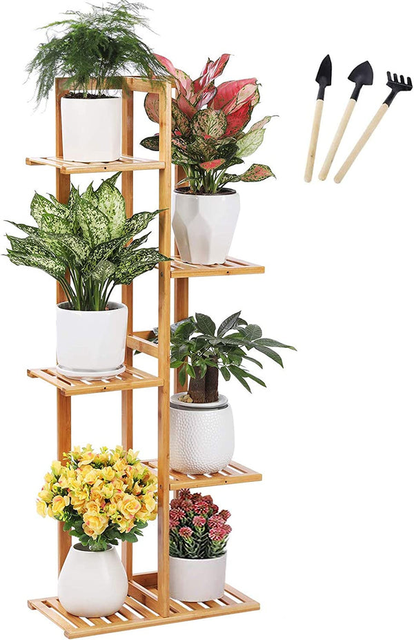 BRITOR Bamboo Ladder Plant Stand Shelf,5 Tier 6 Potted Plant Stand Rack Multiple Flower Pot for Bedroom, Corner Balcony Living Room, and Patio Garden