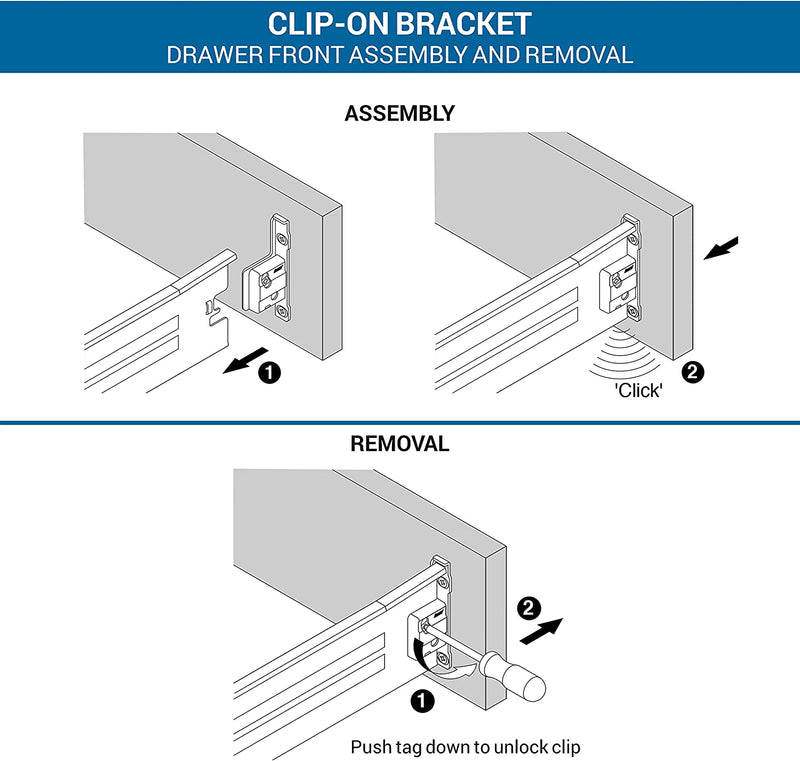 Rok Hardware Harn Impaz Drawer Box Slide Runner Left / Right Clip on Screw on Front Fixing Bracket Pair (1 Pair, Left/Right)