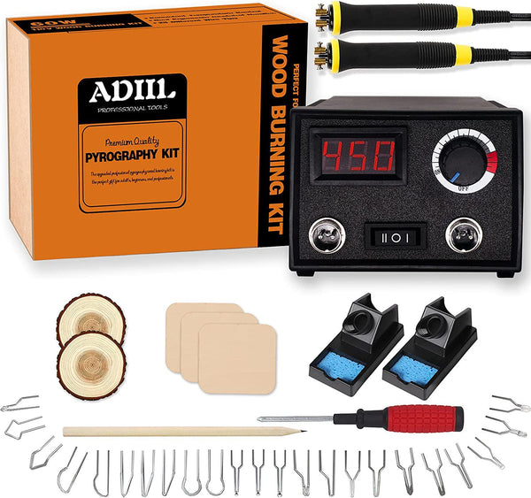 ADIIL Wood Burning Kit, Wood Burning Tool, Adjustable Temperature Pyrography Pen Kit, Professional Wood Burner Tool Kit for Adults and Beginners Craft, Dual Pen