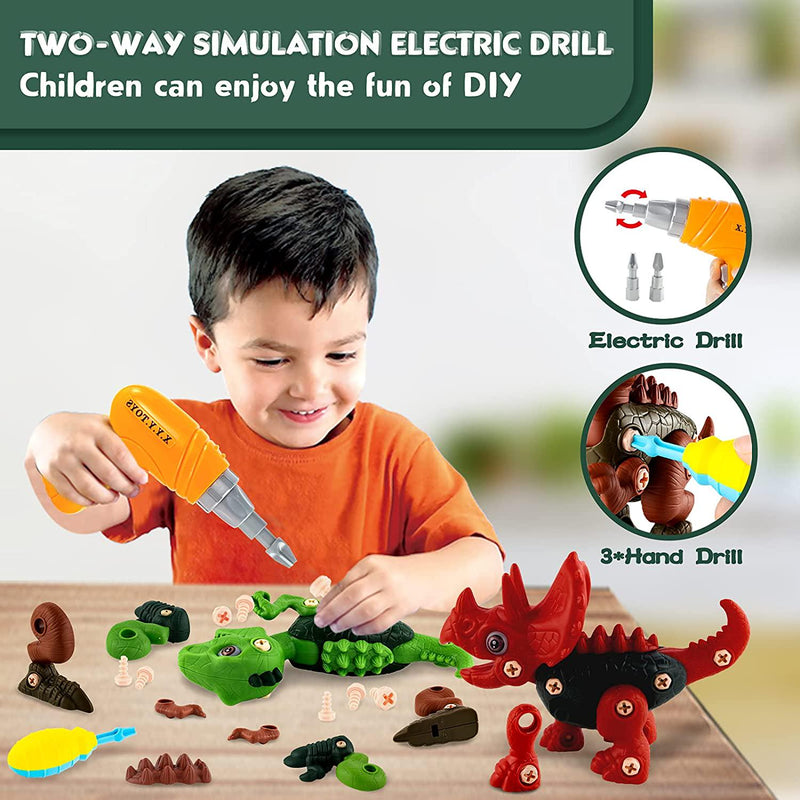 AKILION Take Apart 3 Pack Dinosaur Toys Set, Educational Dinosaur Toy with Electric Drill Tool, STEM Construction Building Kids Toys, Learning and Education Toys for 3 4 5 6 7 Year Old Boys Girls, Birthday Christmas Gifts for Kids