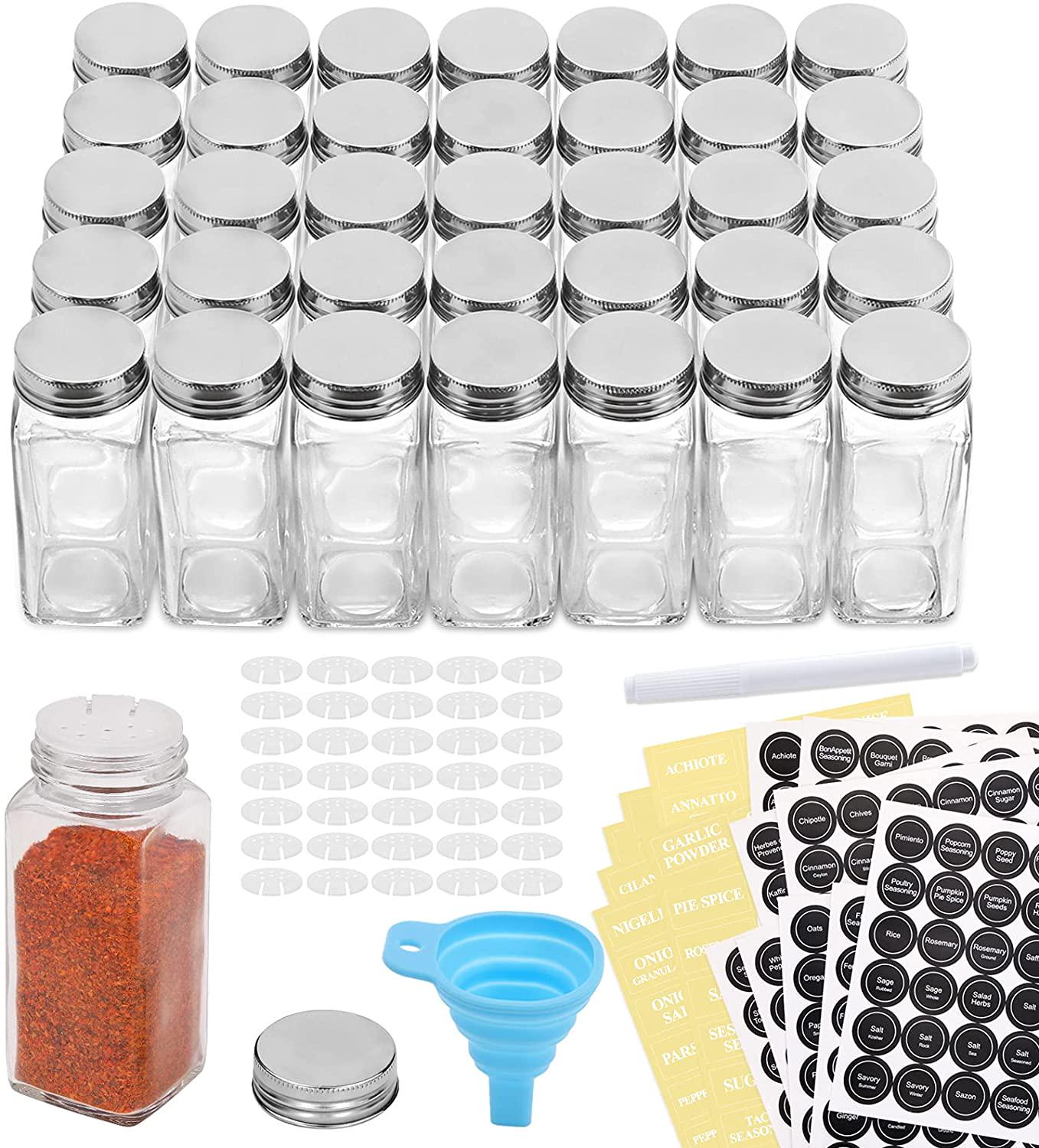 Aozita 14 Pcs Glass Spice Jars with Spice Labels - 6Oz Empty