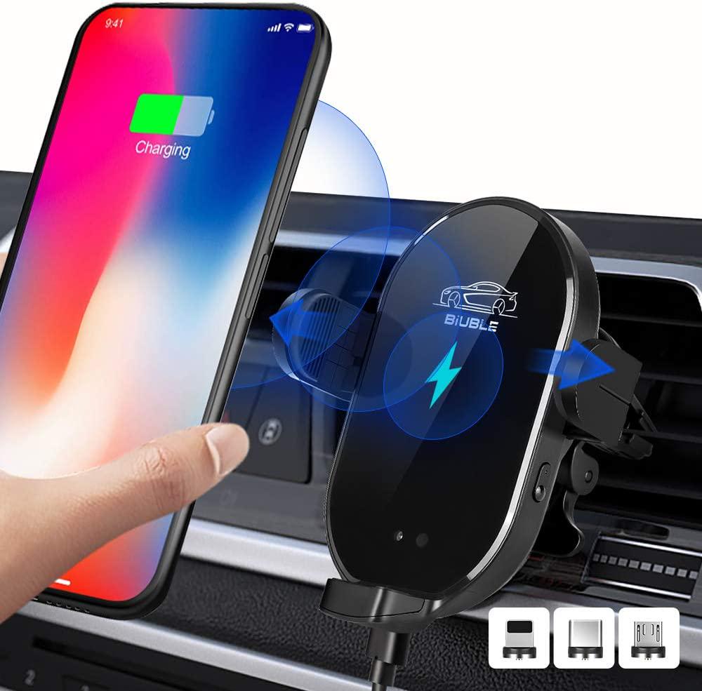 BIUBLE Wireless Car Charger, 15W Qi Fast Charging Automatic Sensor In