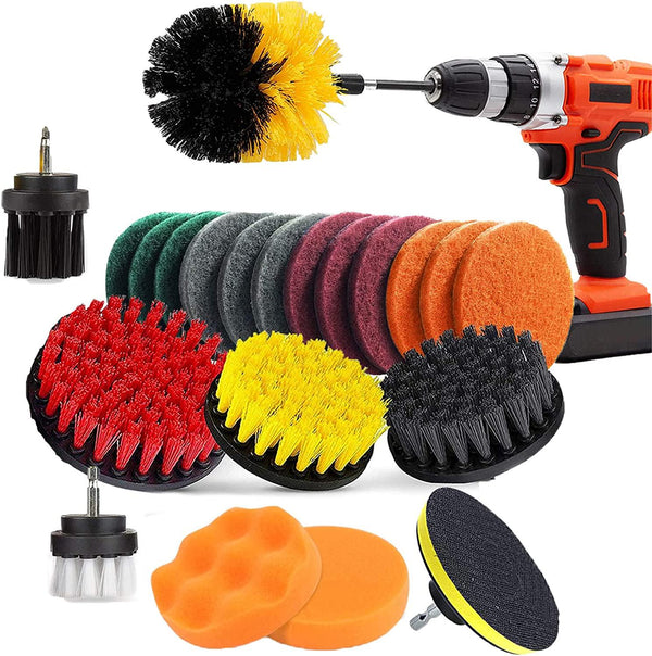 BRITOR 22 Piece Drill Brush Attachment Set, Power Scrubber Drill Brush Set with Extend Long Attachment, Drill Brush Attachments Clean Automobile, Bathroom Surfaces Tub, Shower and Kitchen Sinks, Wheels