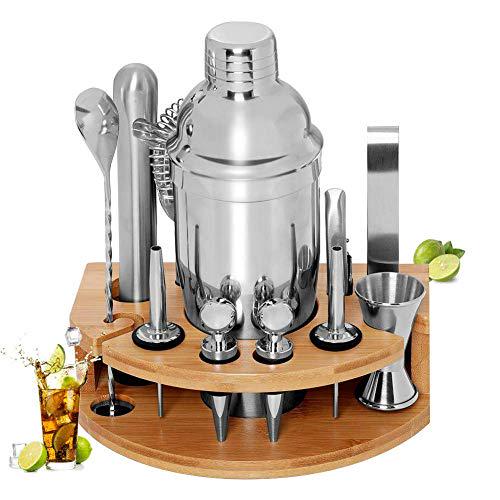 BRITOR Cocktail Set Bartender Kit,Cocktail Shaker Set with Bamboo Stand 12 Piece Bartending Tools 25 oz Professional Stainless Steel Martini Shaker with Cocktail Recipes Booklet