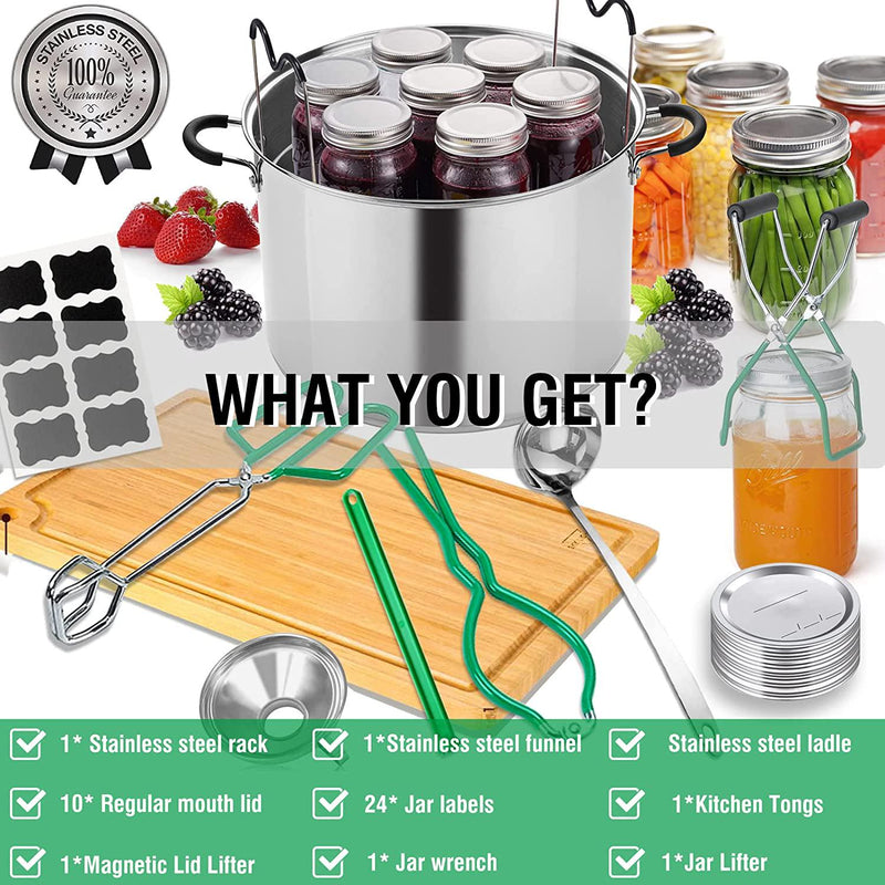 Canning Supplies Starter Kit, Canning Kit for Beginner, Stainless Steel Canning Set for Water Bath/Pressure Canner, Essential Canning Tool for Canning Pot with Rack, Food Canning Accessories Equipment
