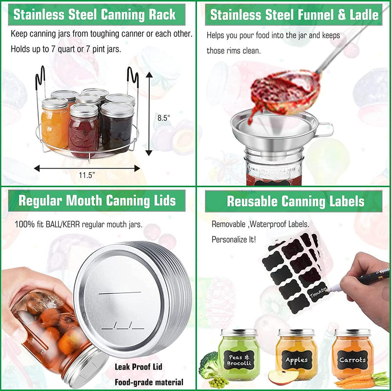 Canning Supplies Starter Kit, Canning Kit for Beginner, Stainless Steel Canning Set for Water Bath/Pressure Canner, Essential Canning Tool for Canning Pot with Rack, Food Canning Accessories Equipment
