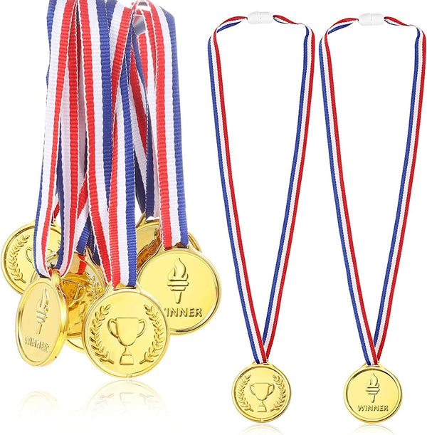 Caydo 24 Pieces Children&#039;s Gold Plastic Winner Award Medals, 1.38 Inch