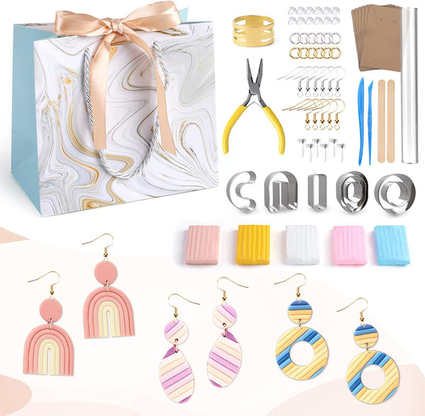 Caydo 82PCS Polymer Clay Earring Making Kit, Clay Jewelry Making Supplies with Clays, Clay Cutters, Tools and Earring Accessories for Clay Earring Making, Gift for Girls Ages 8 -12 and Adults