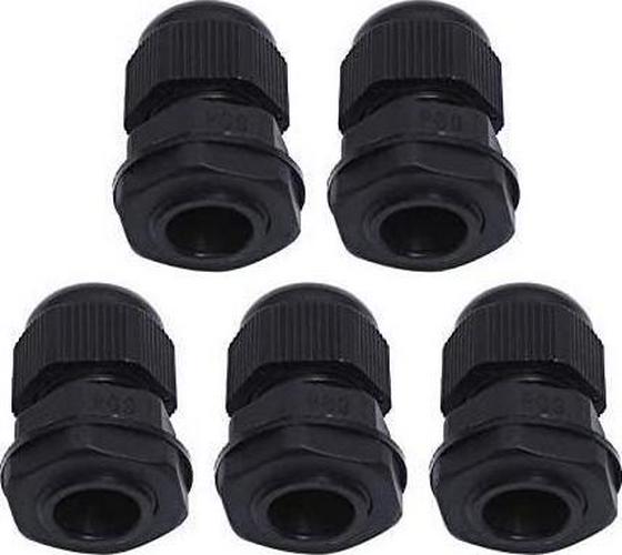 Conextlink 5pcs Waterproof IP68 Nylon Firewall Bushing Grommet Cable Gland Joint Adjustable Locknut Protectors for Power Cable Black 8 Gauge