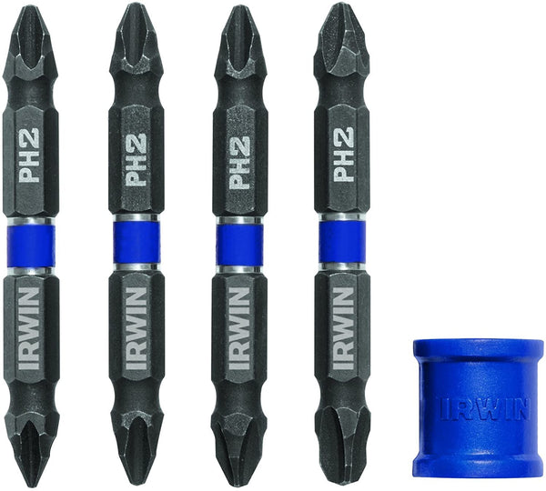 IRWIN Tools IMPACT Performance Series Double-Ended Screwdriver Power Bit, Phillips, 2 3/8-inch length, 5-Piece Set with Magnetic Screw Hold Attachment (1903520)