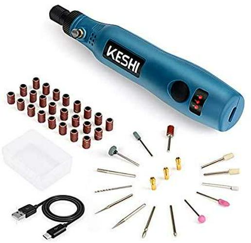 KeShi Cordless Rotary Tool, 3.7V Li-ion Rotary Accessory Kit with 42 Pieces Swap-able Heads, 3-Speed and USB Charging Multi-Purpose Power Tool for Delicate and Light DIY Small Projects