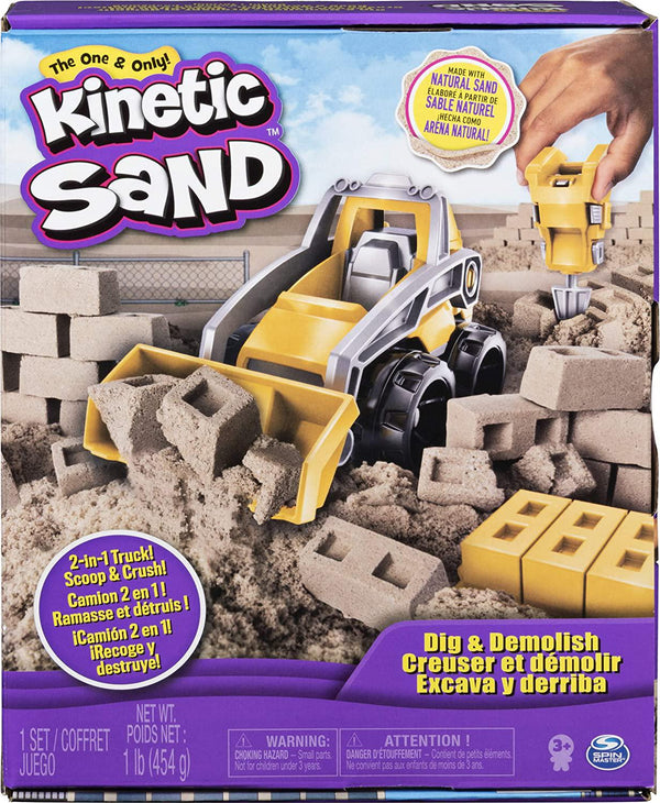 Kinetic Sand, Dig and Demolish Truck Playset with 453 g of Kinetic Sand, for Kids Aged 3 and Up Multicolor