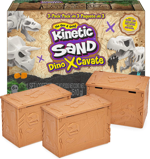 Kinetic Sand, Dino XCavate 3-Pack, Made with Natural Sand, Play Sand Sensory Toys
