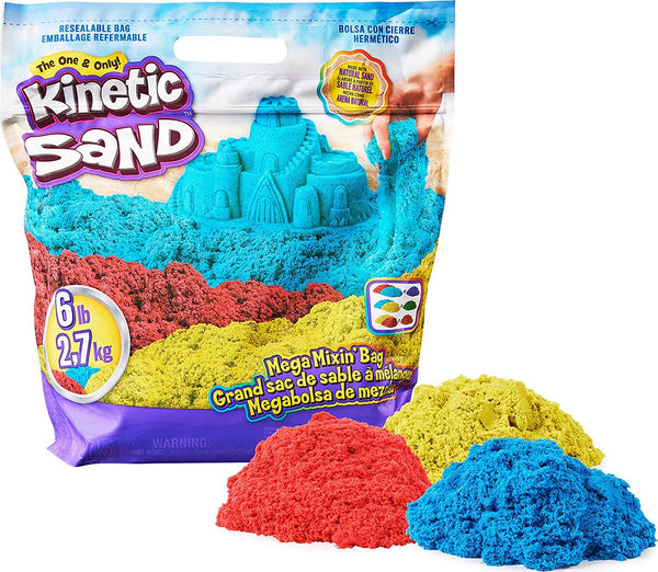 Kinetic Sand, Online Exclusive 6lb Mega Mixin Bag with 2lbs Each of Red, Yellow and Blue Play Sand, Sensory Toys for Kids Ages 3 and up