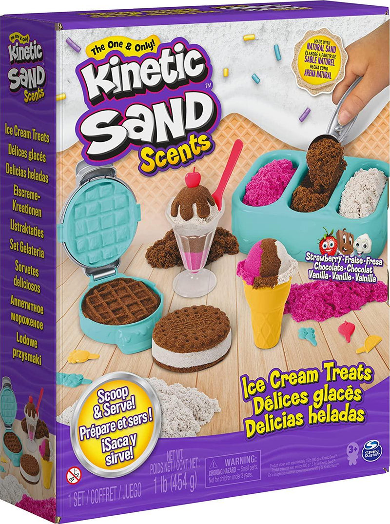 Kinetic Sand Scents, Ice Cream Treats Playset with 3 Colors of All-Natural Scented Play Sand and 6 Serving Tools, Sensory Toys for Kids Ages 3 and up Multicolor 6059742