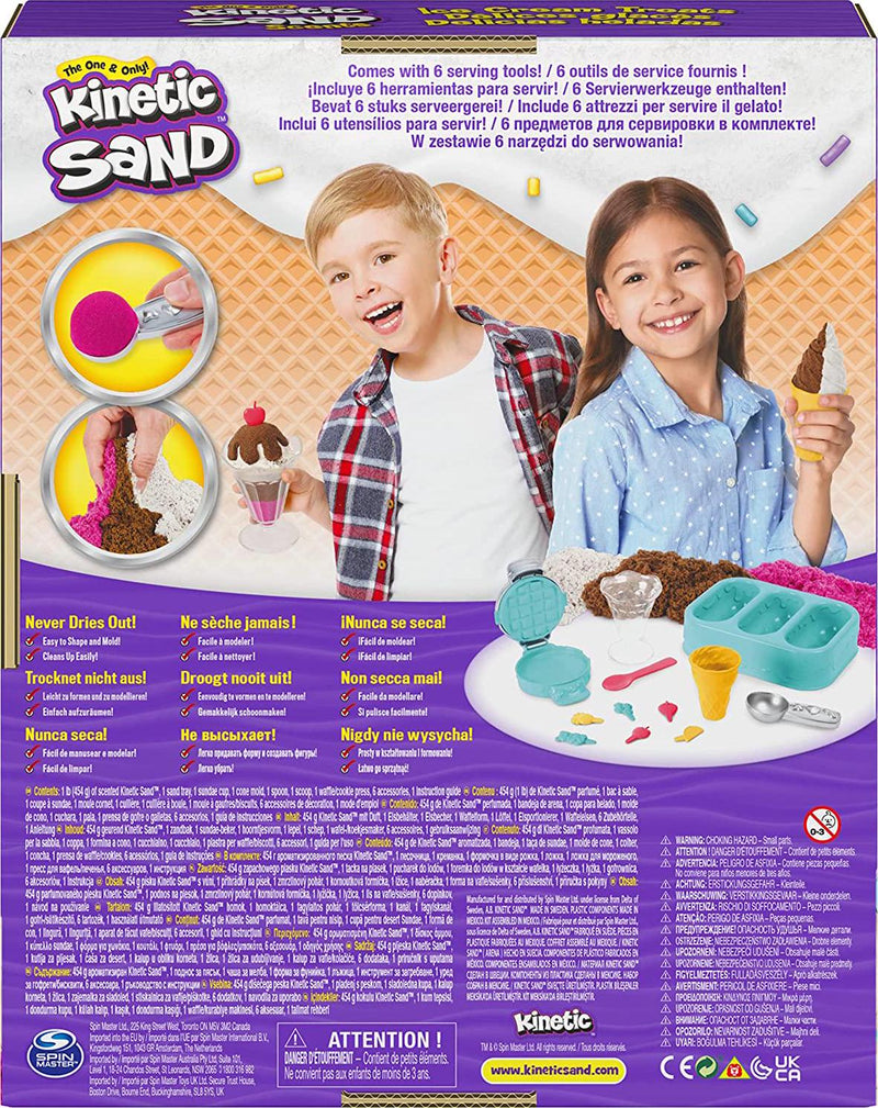 Kinetic Sand Scents, Ice Cream Treats Playset with 3 Colors of All-Natural Scented Play Sand and 6 Serving Tools, Sensory Toys for Kids Ages 3 and up Multicolor 6059742