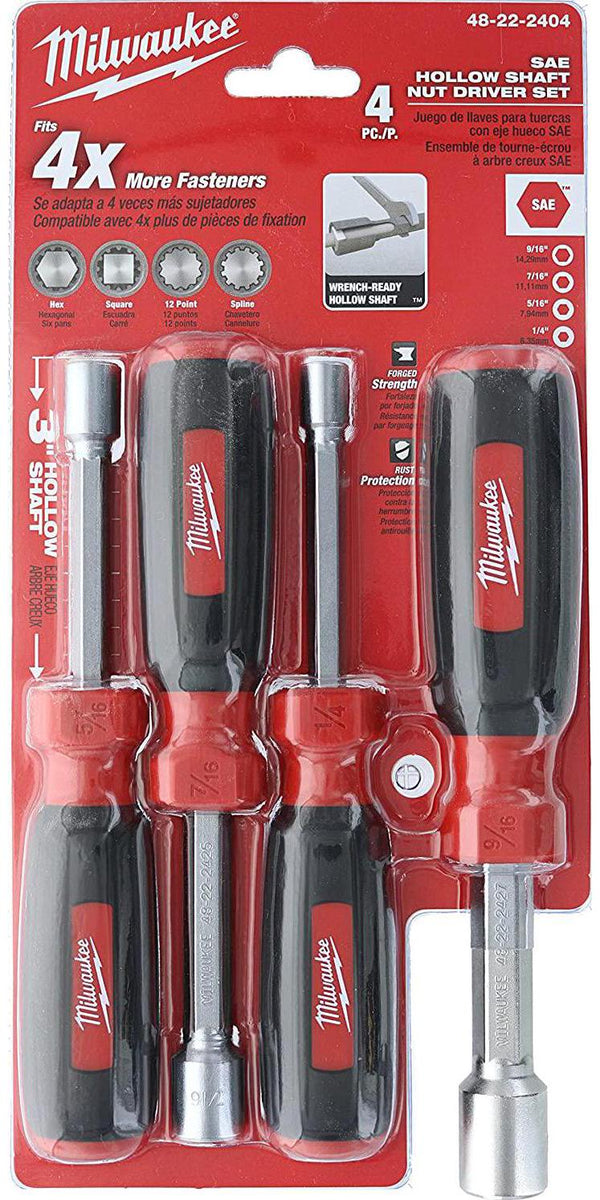 Milwaukee 48-22-2404 Hollow Shaft SAE Hex Shank Compact Nut Driver Set (4 Pieces)