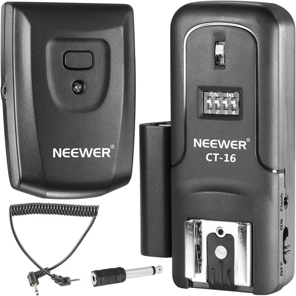Neewer 16 Channels Wireless Radio Flash Speedlite Studio Trigger Set with Standard Hot Shoe, Including Transmitter and Receiver, Fit for Canon Nikon Pentax Olympus Panasonic DSLR Cameras (CT-16)