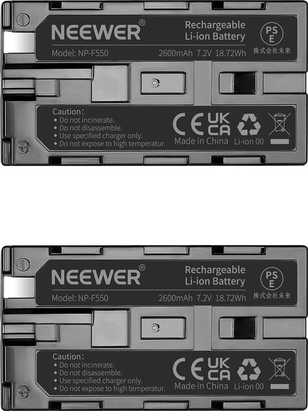 Neewer (2Pack) 2600mAh Sony NP-F550/570/530 Replacement Battery for Sony HandyCams, Neewer Nanguang CN-160,CN-216,CN-126 Series and Other LED On-Camera Video Lights Which Using NP-F550