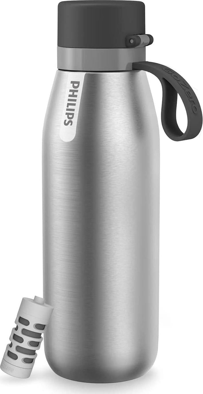 Philips GoZero Everyday Insulated Stainless-Steel Water Bottle with Filter, 32 oz, Silver