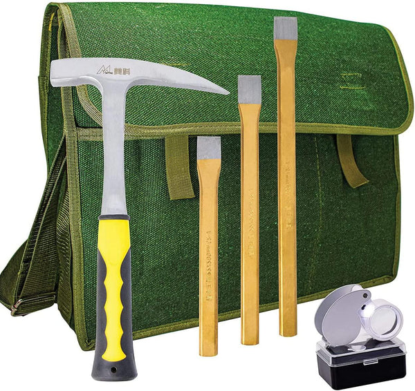 Rock Hammer Mining Kit, Rockhounding Geology Tools Musette Bag Chisels Rock Pick Hammer