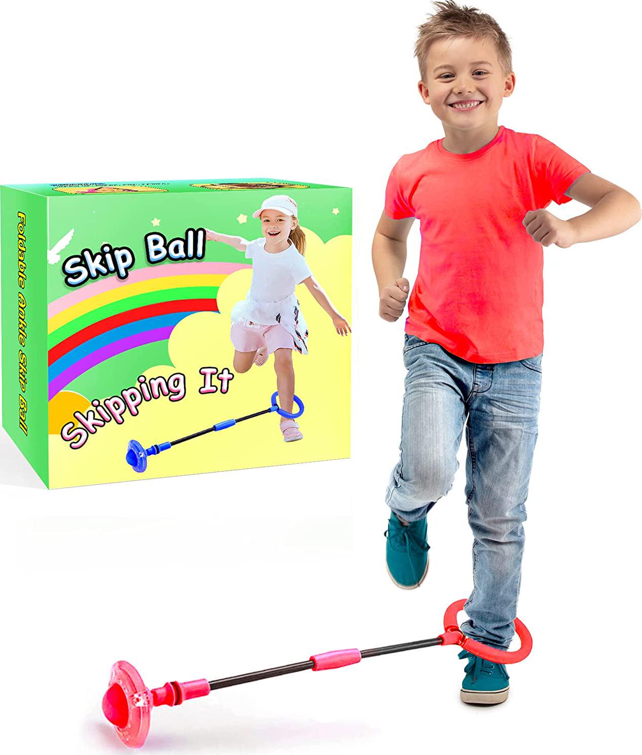 SIERLIKY Skip Ball for Kids, Foldable Ankle Skip Ball Colorful Light F