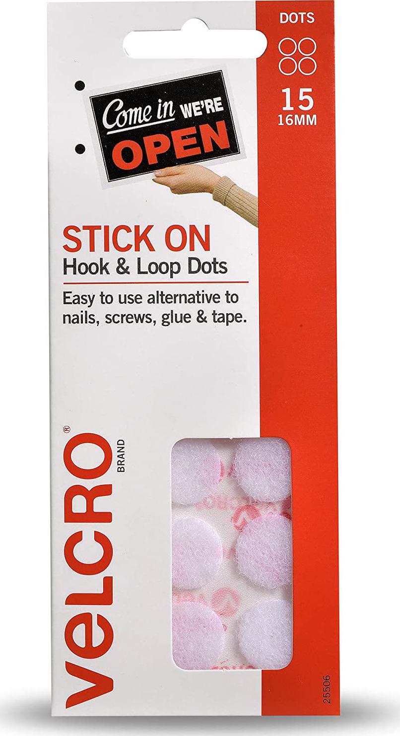Velcro Brand 25506 Stick On Hook & Loop Dots 16mm White 15 Dots