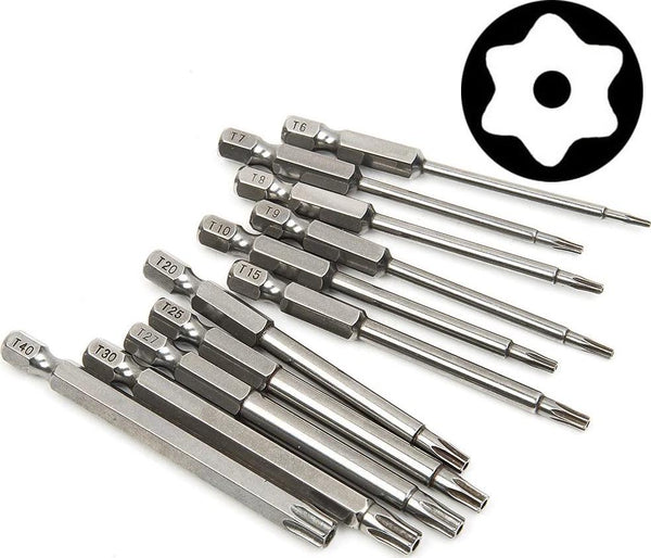 Yakamoz 11 Pcs Magnetic T6-T40 Torx Head Screw Driver Bit Set Security Tamper Proof Star 6 Point Screwdriver Drill Bits Tools with 1/4 Inch Hex Shank | 3 Inch Length