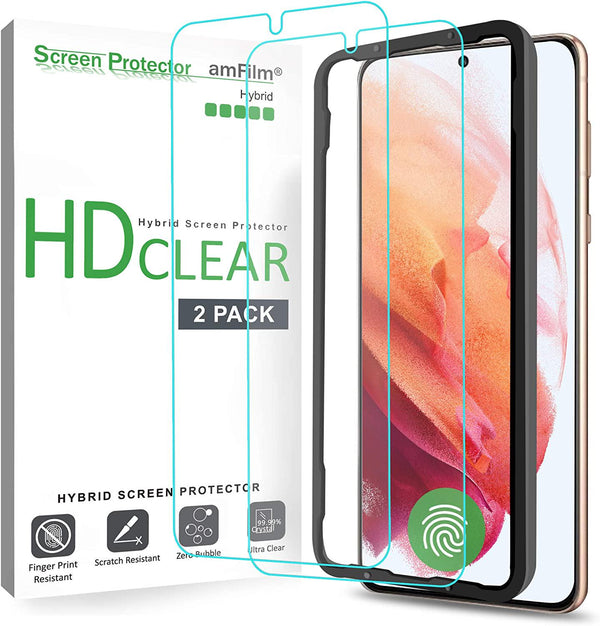 amFilm (2 Pack) Screen Protector for Samsung Galaxy S21 (6.2 Inch), Case Friendly (Easy Install) Hybrid Film Compatible with Fingerprint Sensor (2021)