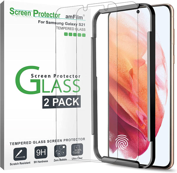 amFilm (2 Pack) Screen Protector for Samsung Galaxy S21 (6.2 Inch), Case Friendly (Not Compatible with Fingerprint Sensor) Tempered Glass Film (2021)