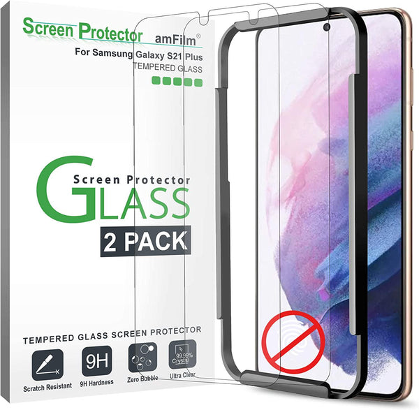 amFilm (2 Pack) Screen Protector for Samsung Galaxy S21 Plus (6.7 Inch), Case Friendly (Not Compatible with Fingerprint Sensor) Tempered Glass Film (2021)