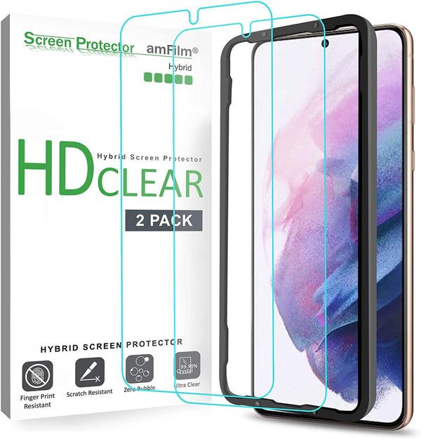 amFilm (2 Pack) Screen Protector for Samsung Galaxy S21 Plus (6.7 Inch), Case Friendly (Easy Install) Hybrid Film Compatible with Fingerprint Sensor (2021)