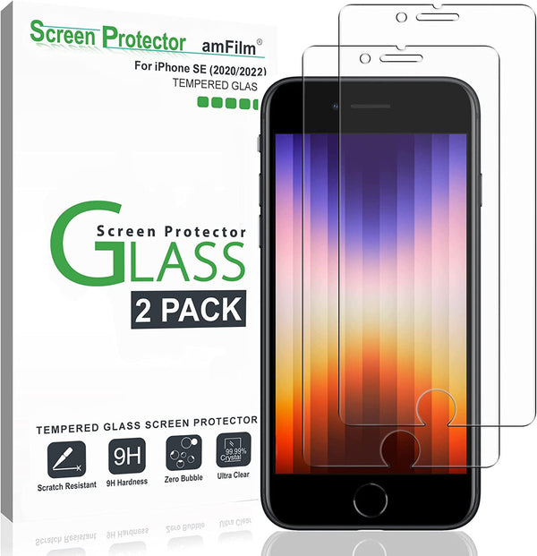 amFilm Compatible with iPhone SE 2 (2020 2nd)/ SE 3 (2022 3rd) Generation Tempered Glass Screen Protector, iPhone 8, 7, 6S, 6 (2 Pack 4.7 ) Halo Free Glass Screen Protector