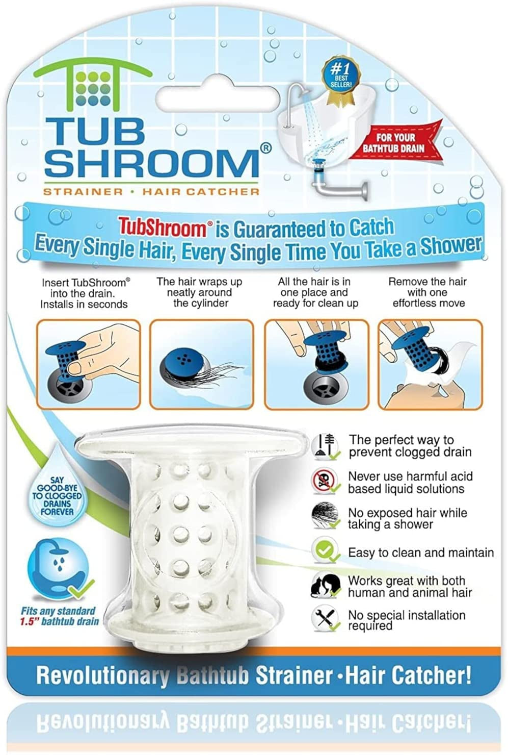 TubShroom 1.5 in. - 1.75 in. Bathtub Drain Protector Hair Catcher