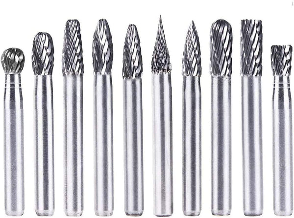 Yakamoz 1/4'' Shank (6Mm Head Diameter) 10Pcs Tungsten Carbide Rotary Burr Double Cut Die Grinder Bit for Carving, Polishing, Engraving and Drilling