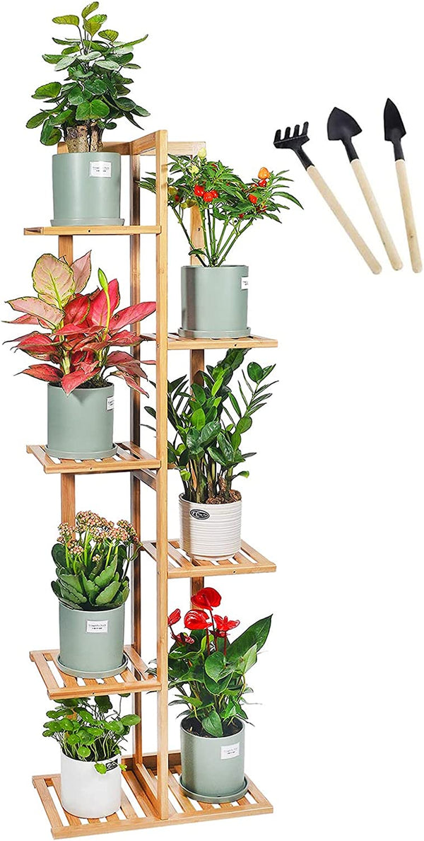 Bamboo Plant Stand Rack 6 Tier 7 Potted Indoor&Outdoor Multiple Stand Holder Shelf Rack Planter Display for Patio Garden, Living Room, Corner Balcony and Bedroom (7 Flowerpots)