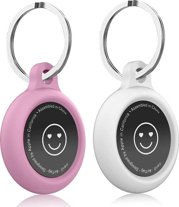 sieeck 2 Pack Silicon Case for AirTag 2021, Air Tag Keyring Holder Accessories with Anti-Lost Keychain for AirTag Finder,White Pink Case Cover for Apple Air Tags