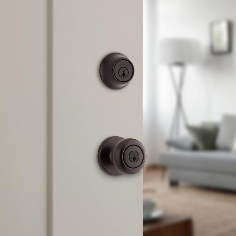 690 Cove Keyed Entry Knob and Single Cylinder Deadbolt Combo Pack Featuring Smartkey in Venetian Bronze Featuring Microban