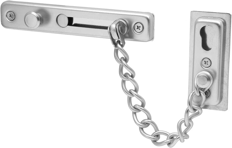 2 Pack Door Chain Lock Door Chain Guard with Spring, Anti-Theft Press Lock, Stainless Steel Heavy Duty Security Chain Locks for Door, Window and Home Security - Silver