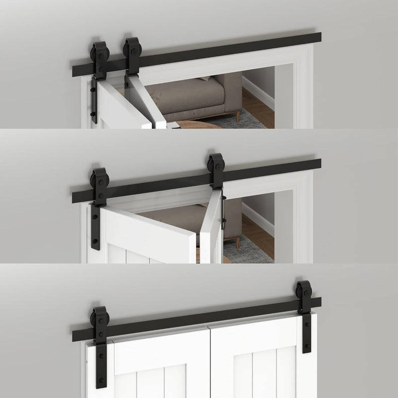 ZEKOO 48" Bifold Sliding Barn Door Hardware Track Kit Bi Fold Closet Door, Side Mount and Top Mount Roller, Smoothly Quietly, Easy to Install (Doors Not Included)