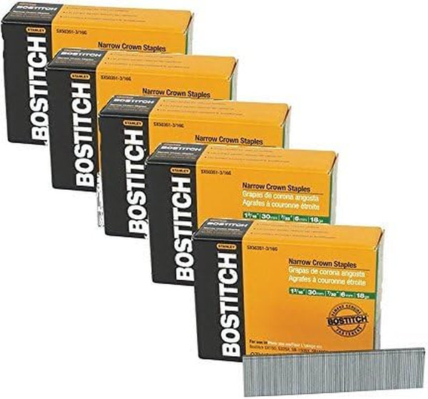 5 Pack Bostitch SX50351-1/4G 1-1/4-In Leg 18-Gauge 7/32-In Narrow Crown Finish Staples (3,000 Pk)