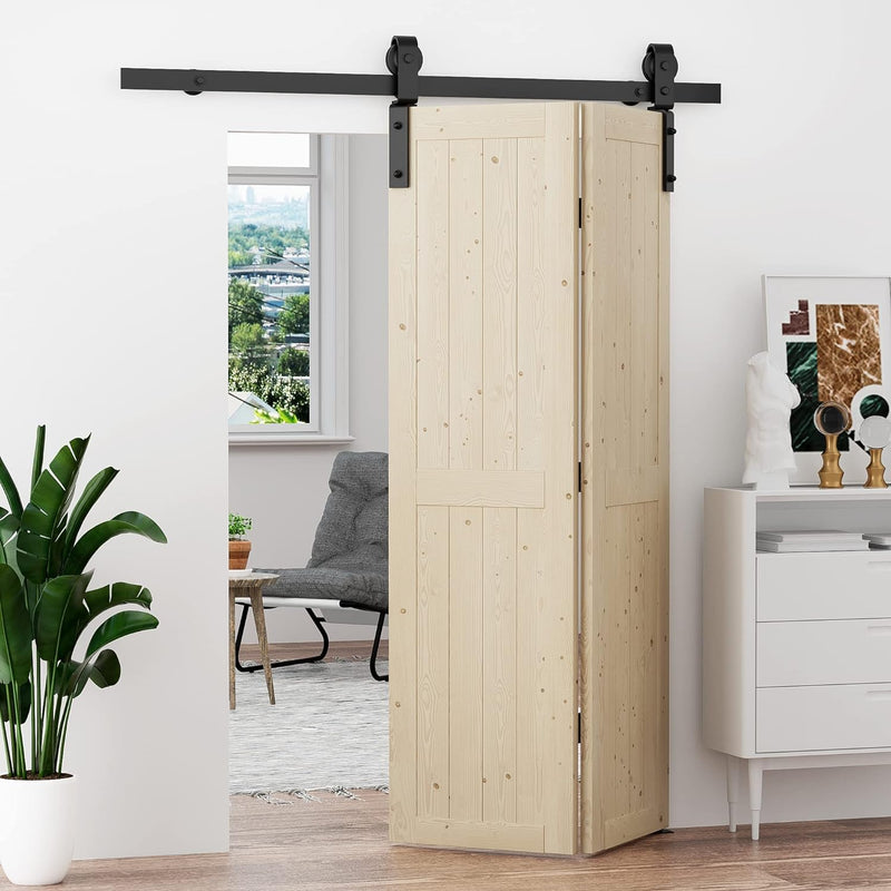 ZEKOO 48" Bifold Sliding Barn Door Hardware Track Kit Bi Fold Closet Door, Side Mount and Top Mount Roller, Smoothly Quietly, Easy to Install (Doors Not Included)