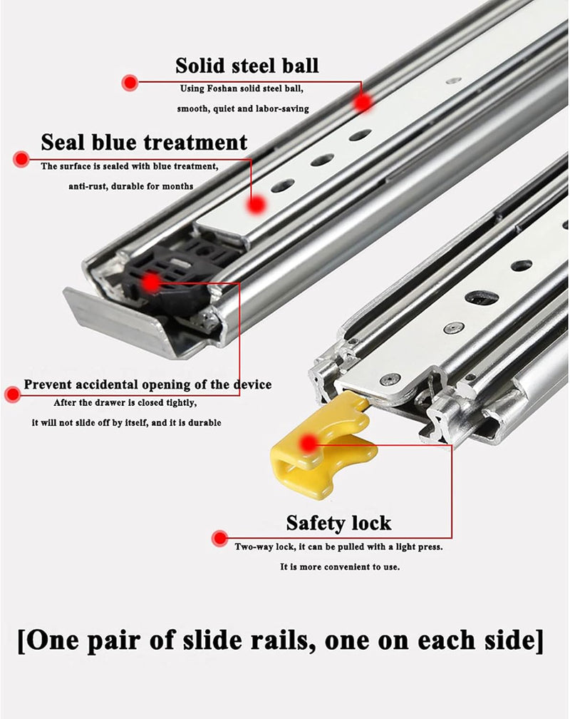 Heavy Duty Drawer Slides with Lock,Drawer Track,Full Extension Ball Bearing Heavy Duty Drawer Rails Runners Locking Side Mount 500 Lb Load Bearing Capacity 1-Pair