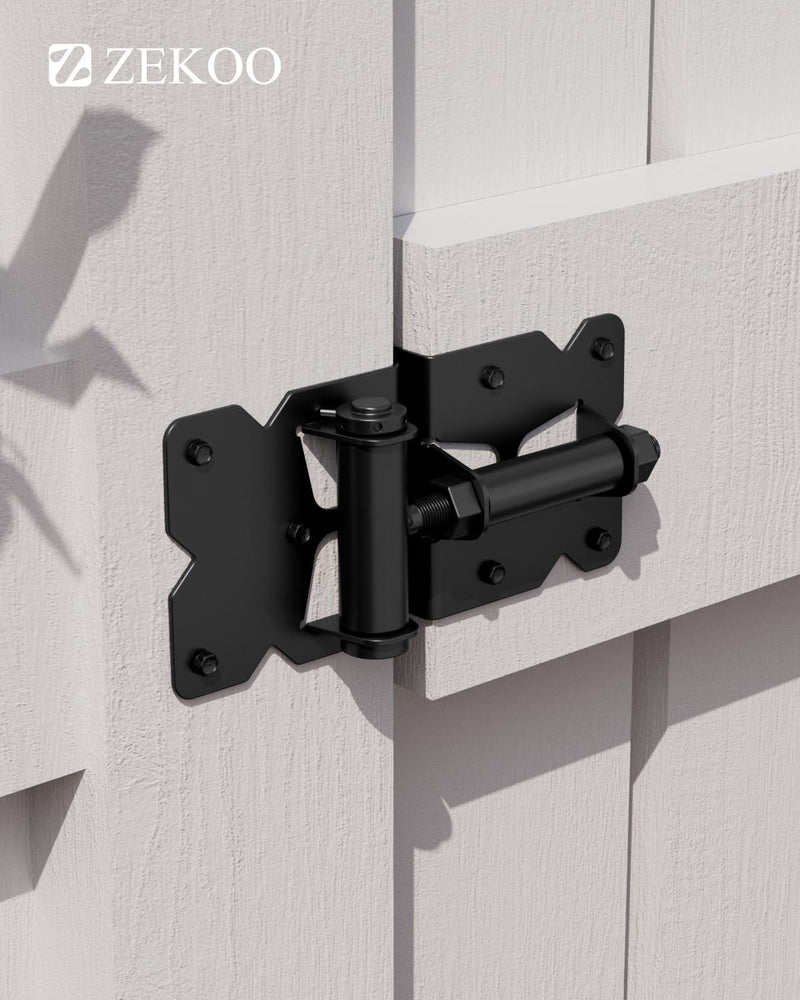 ZEKOO Self Closing Gate Hinges, Make for Stainless Steel 304, Rust Proof, Use for Vinyl Fence Gate and Wood Gate, Heavy Duty Gate Hinges(Black 2 Pieces)